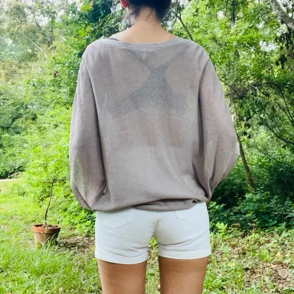 Joie Linen Silk Blend Oversized Blouse Size XS Tan Brown Mushroom Taupe - Picture 9 of 10